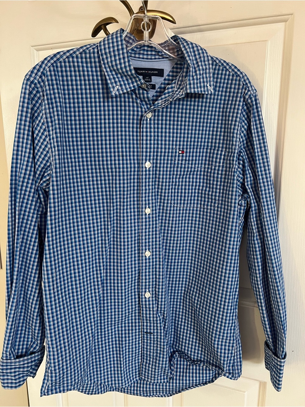 Tommy Hilfiger Men’s Blue White Check Button-Down Shirt